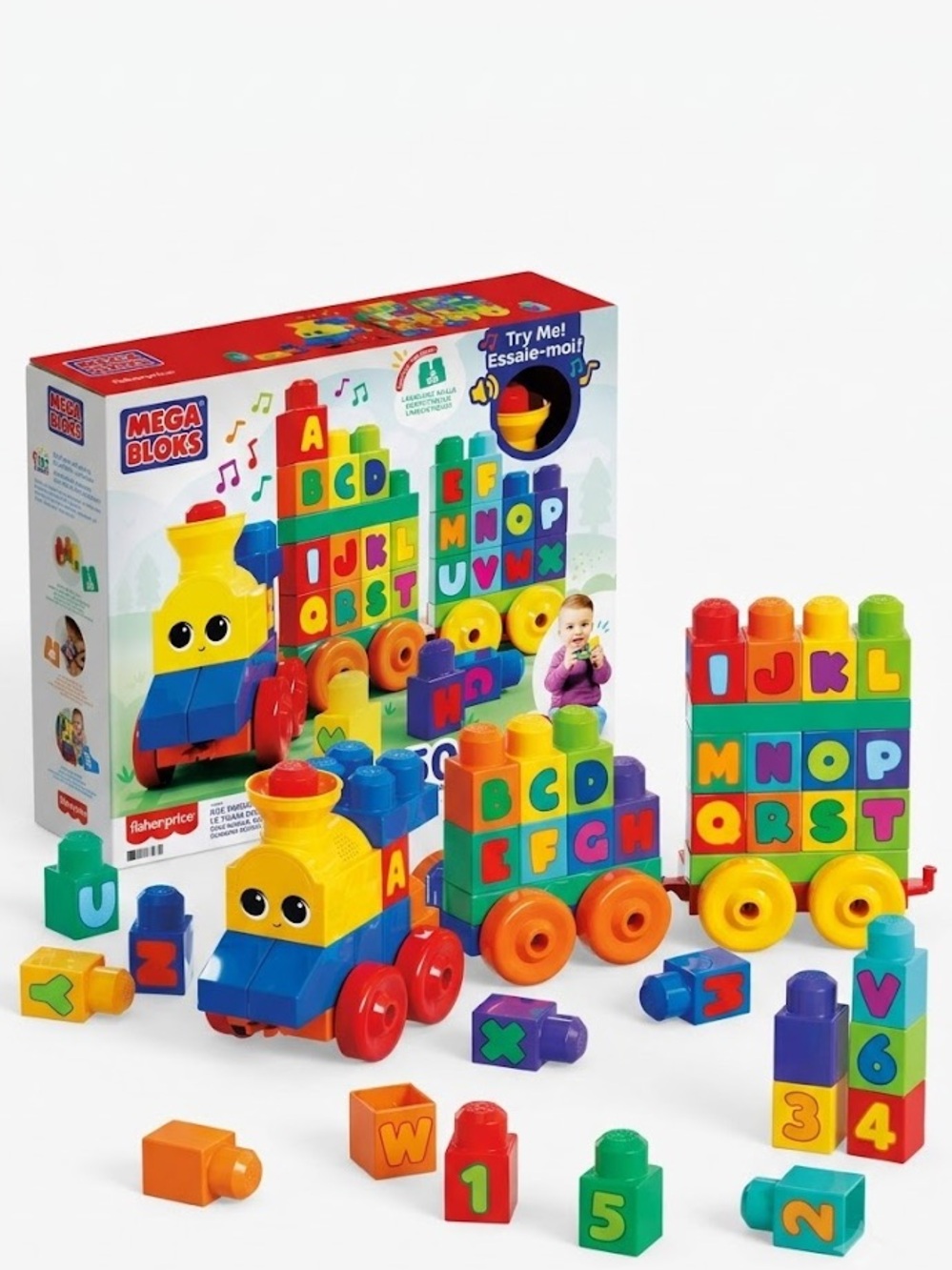 Mega Bloks First Builders ABC Musical Train 50-piece Big Building Blocks Toy Set